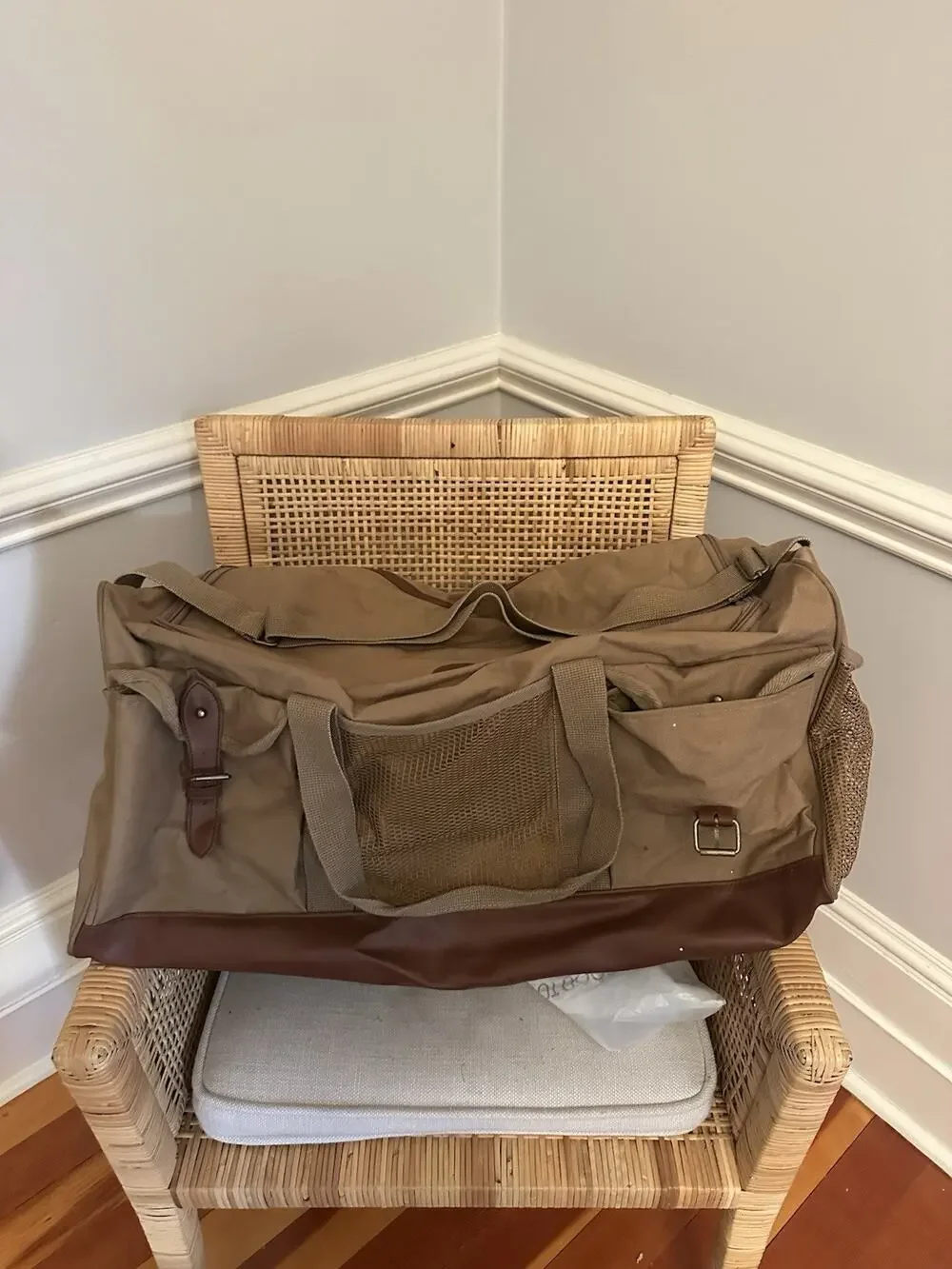 Vtg Safari Ralph Lauren Duffel Bag Canvas Leather Trim Bottom